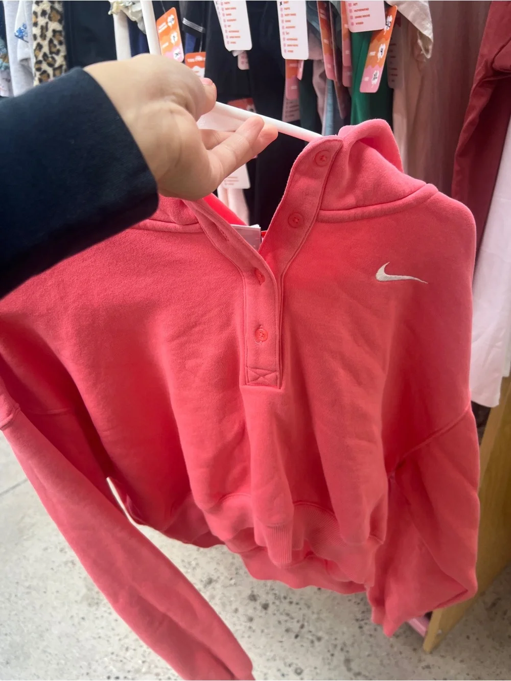 Nike Coral-Pink Button-Placket Hoodie
